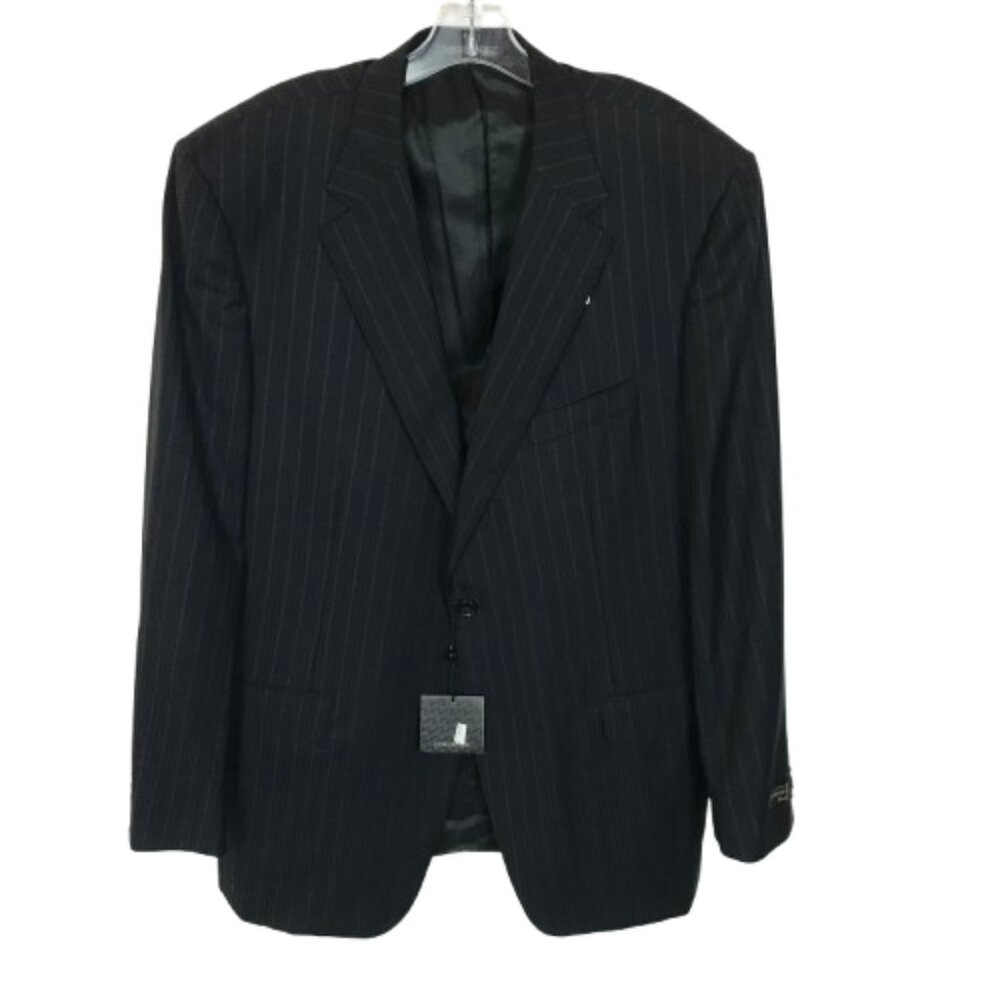 NWT Corneliani Men Size 48 REGULAR 48R Black 100% Wool Striped Blazer Jacket NEW